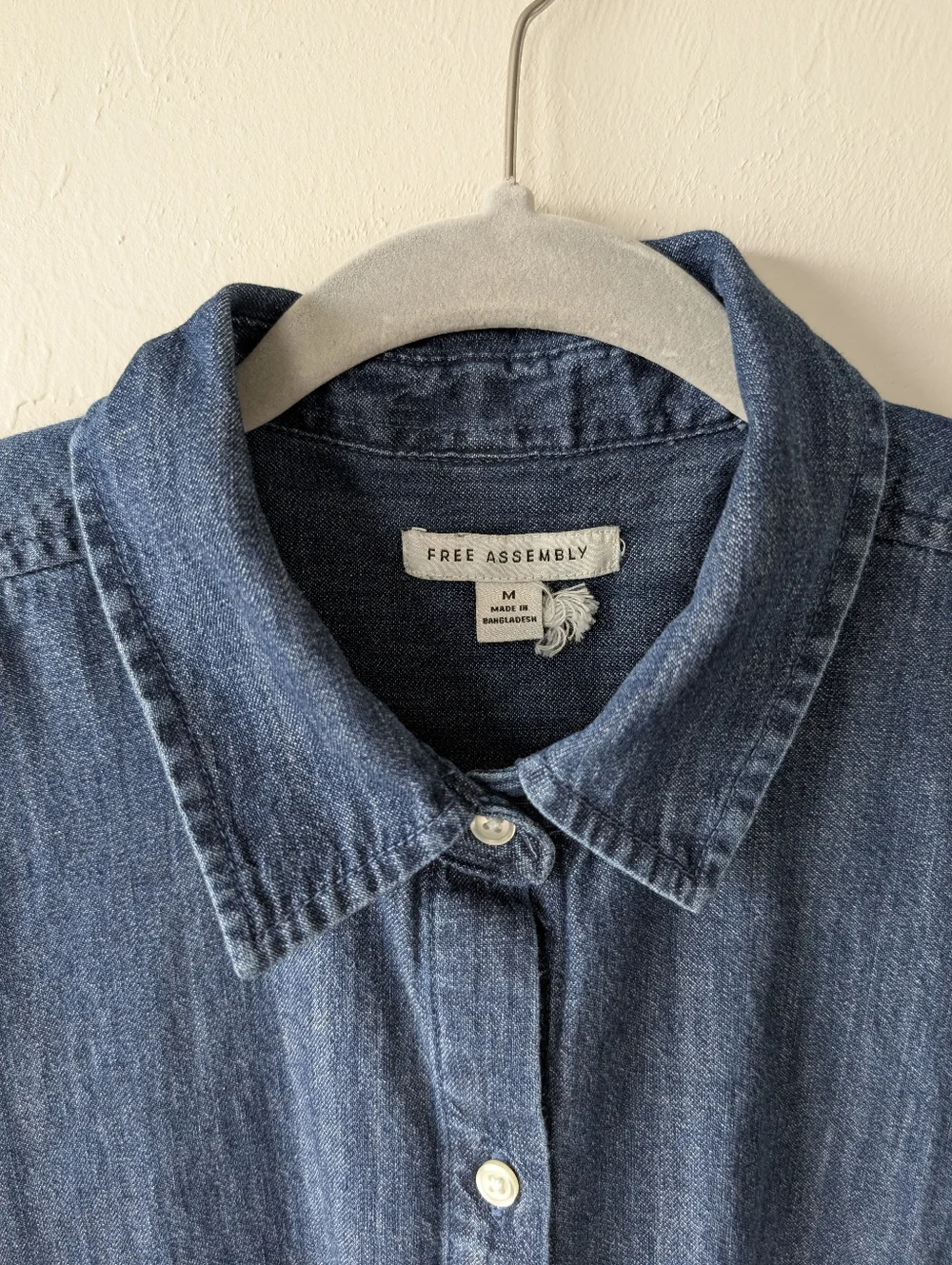 Free Assembly Blue Denim Button-Front Shirt Dress A-Line Size M Collared Cotton - Picture 4 of 16